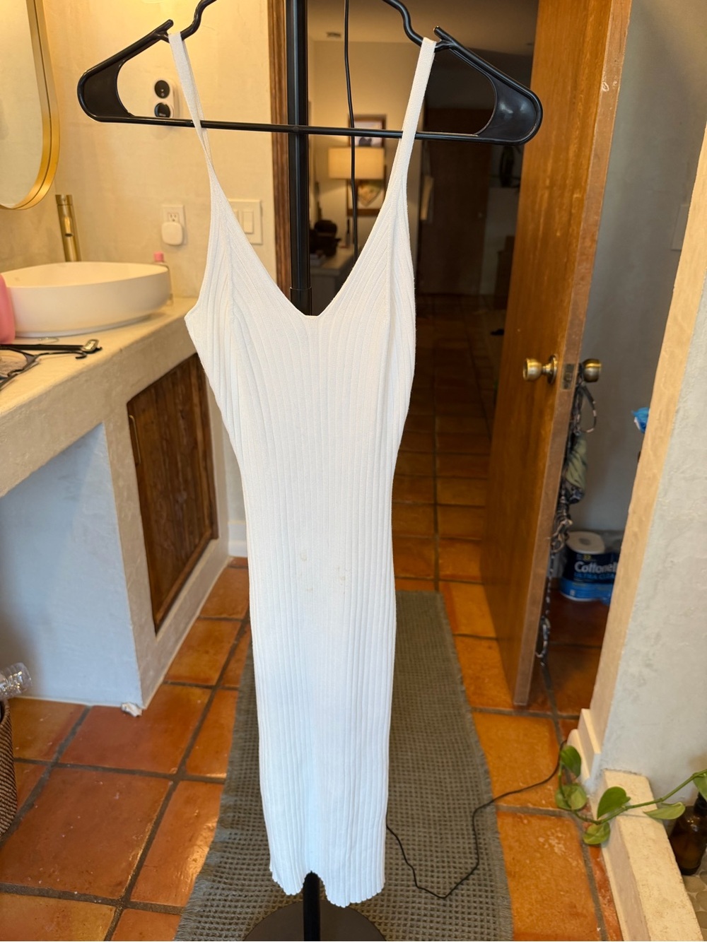 Windsor White Ribbed V-Neck Maxi Dress